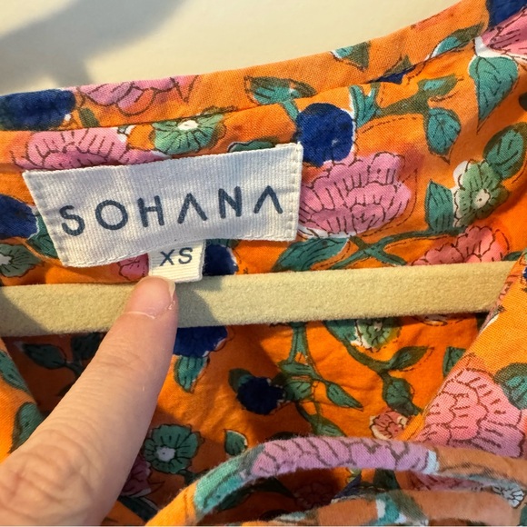 Sohana Floral Orange and Blue Mini Dress | XS - Picture 3 of 6